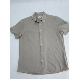 Julian & Mark Mens Short Sleeve Button Down Shirt Tan Pique Knit Large